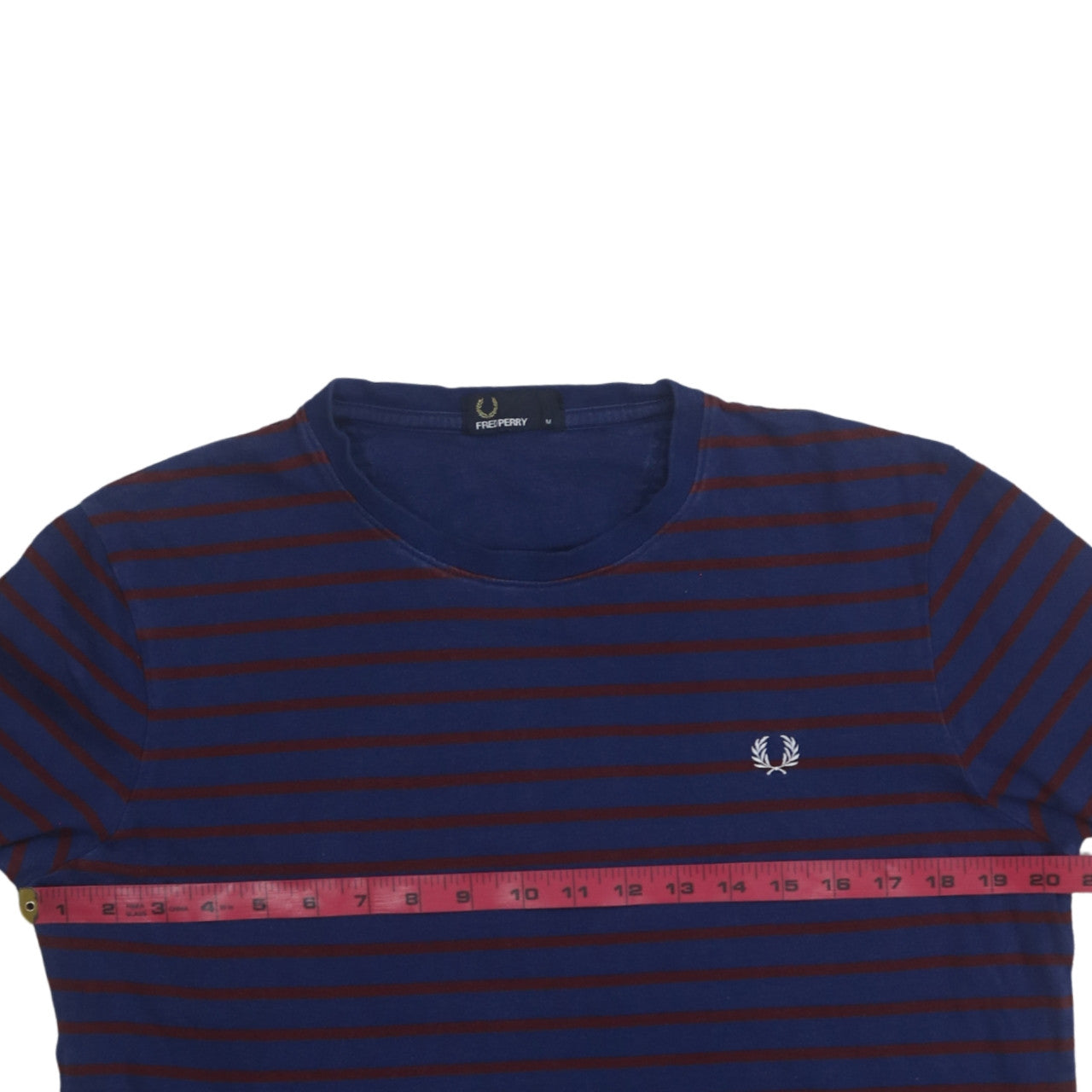 Fred Perry Men's Blue Striped Long Sleeve Cotton T-Shirt M