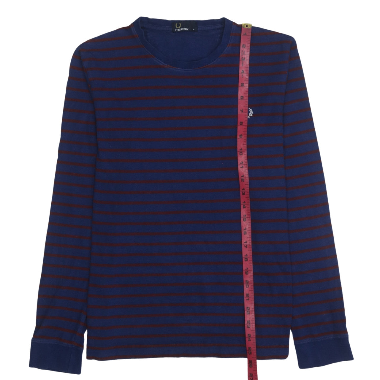 Fred Perry Men's Blue Striped Long Sleeve Cotton T-Shirt M