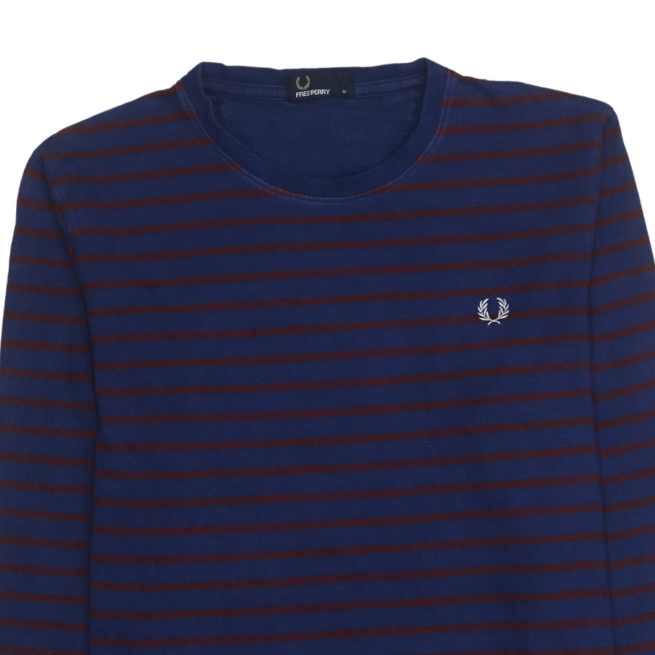 Fred Perry Men's Blue Striped Long Sleeve Cotton T-Shirt M