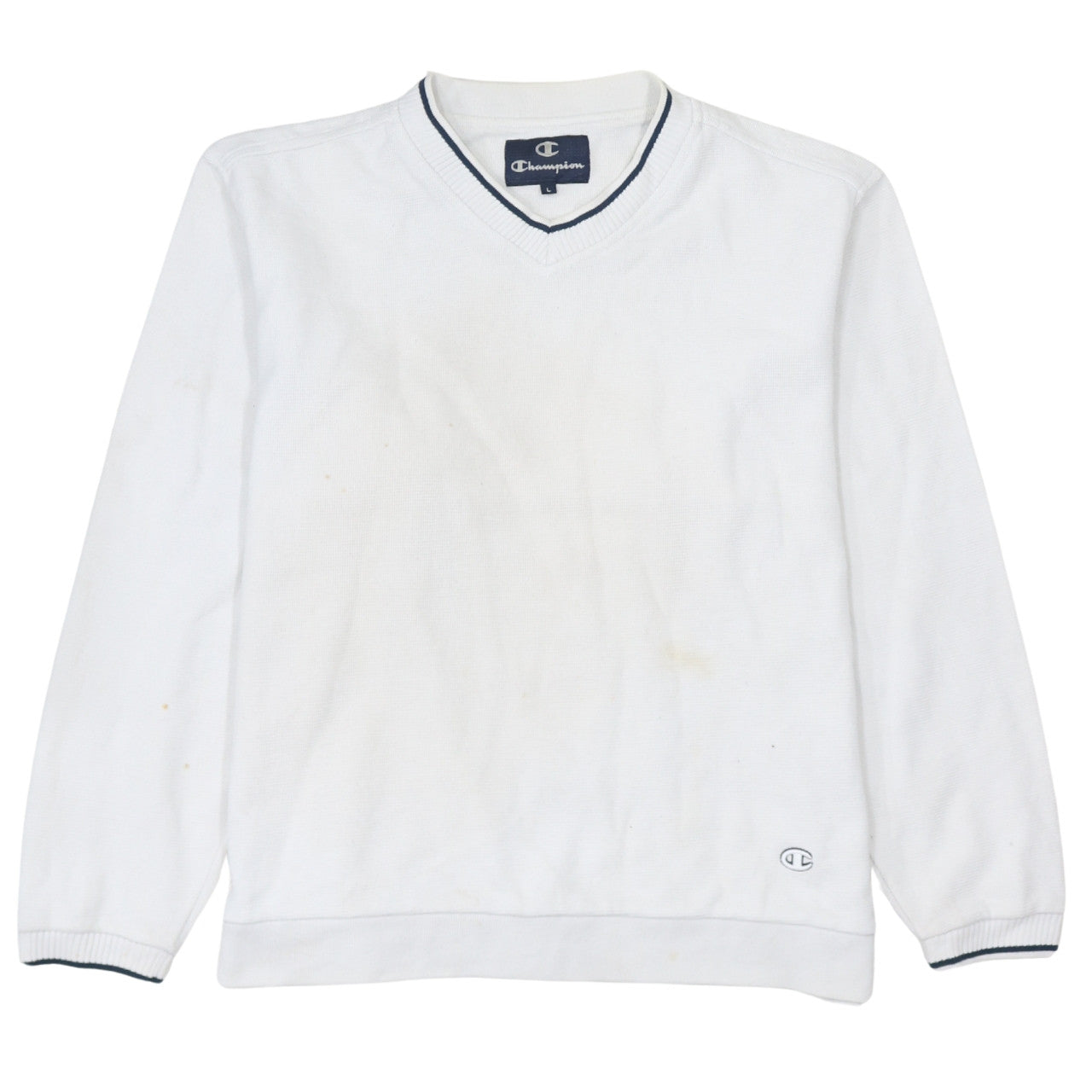 Champion Men's White V-Neck Pullover Jumper L Classic Knit