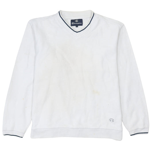 Champion Men's White V-Neck Pullover Jumper L Classic Knit