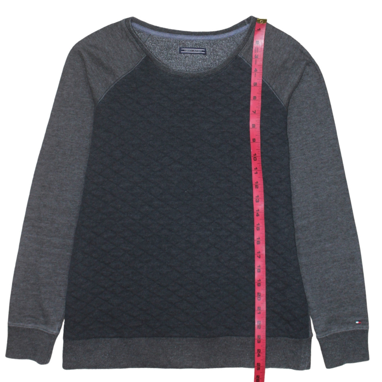 Tommy Hilfiger Men's Grey Quilted Pullover Sweatshirt L Crew Neck Classic