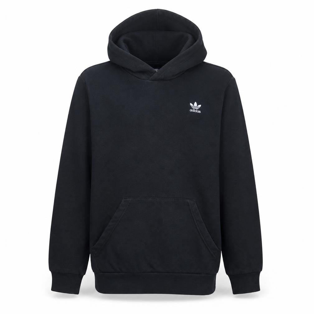 Front view of Adidas boys’ black pullover hoodie 14 years classic trefoil sweatshirt
