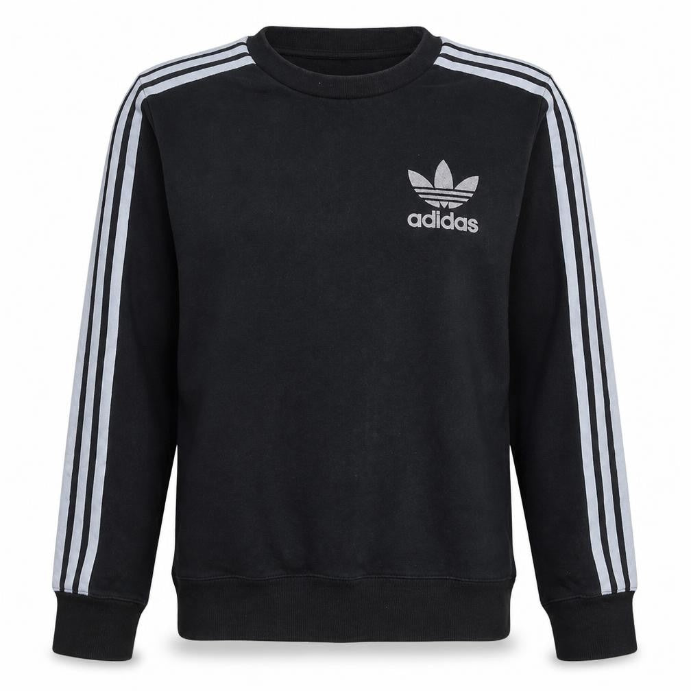 Front view of Adidas women’s black xs crew neck pullover sweatshirt with logo