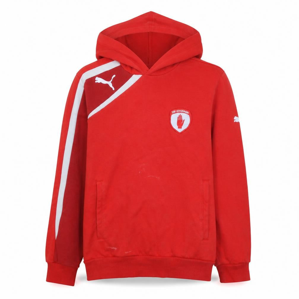 Front view of Puma boys’ red pullover hoodie 14 years 164cm tir eoghain logo sportswear