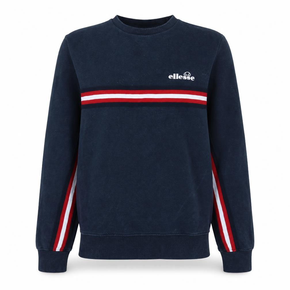 Front view of Ellesse women’s navy blue crew neck pullover sweatshirt uk 10