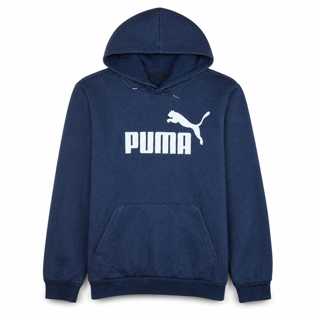 Front view of Puma Men's Blue Pullover Hoodie Medium Fleece Logo Sportswear