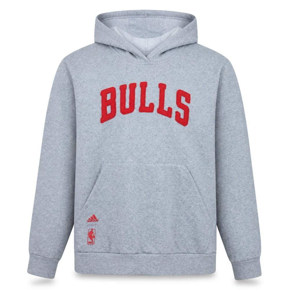 Front view of adidas men’s grey bulls pullover hoodie xl basketball fleece