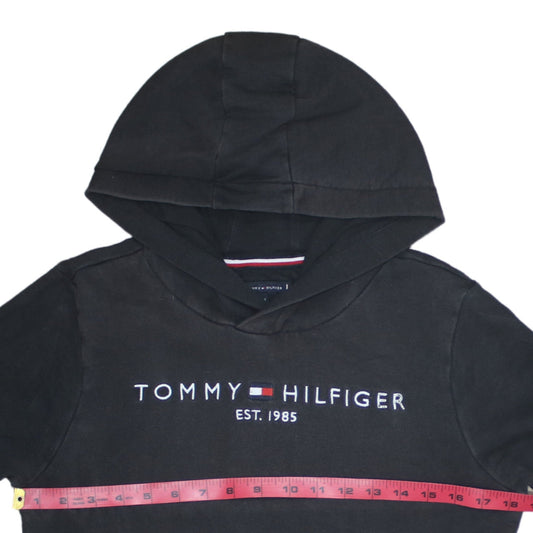 Tommy Hilfiger Boys Black Pullover Hoodie 164cm Cotton Blend Logo Design