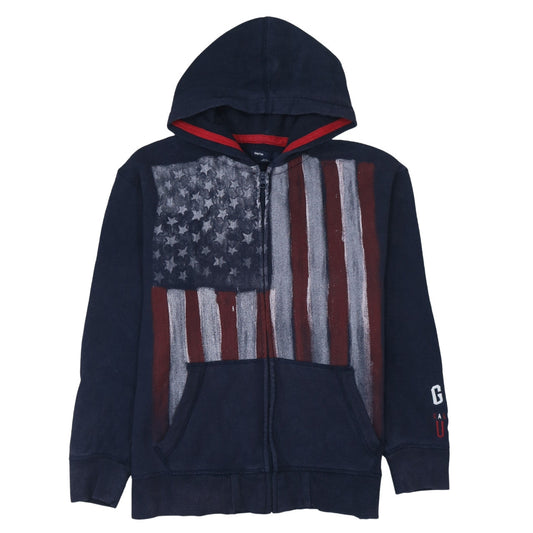 Gap Kids Boys Navy Full Zip Hoodie 13 Years American Flag Graphic Print