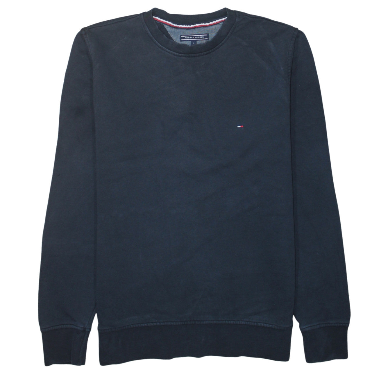 Tommy Hilfiger Men's Black Cotton Crew Neck Sweatshirt L Vintage Fit