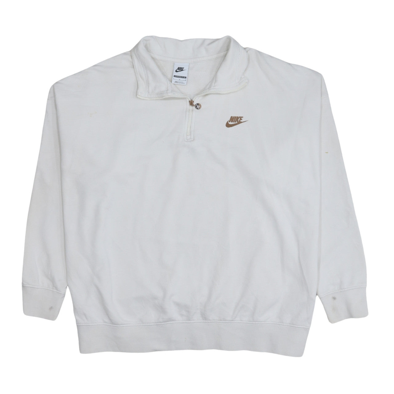 Nike Women White 1/4 Zip Oversized Sweatshirt L Logo Cotton Blend