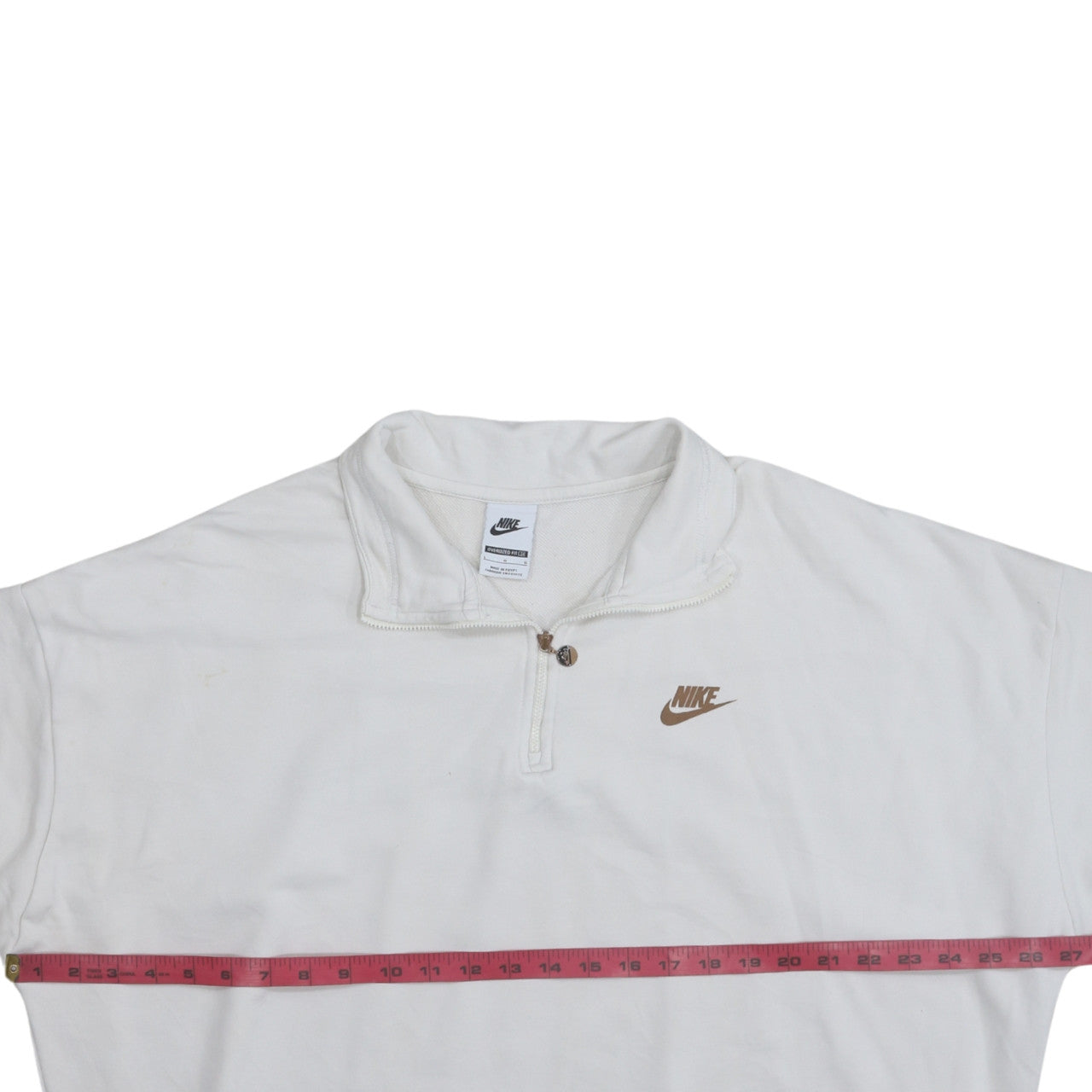 Nike Women White 1/4 Zip Oversized Sweatshirt L Logo Cotton Blend