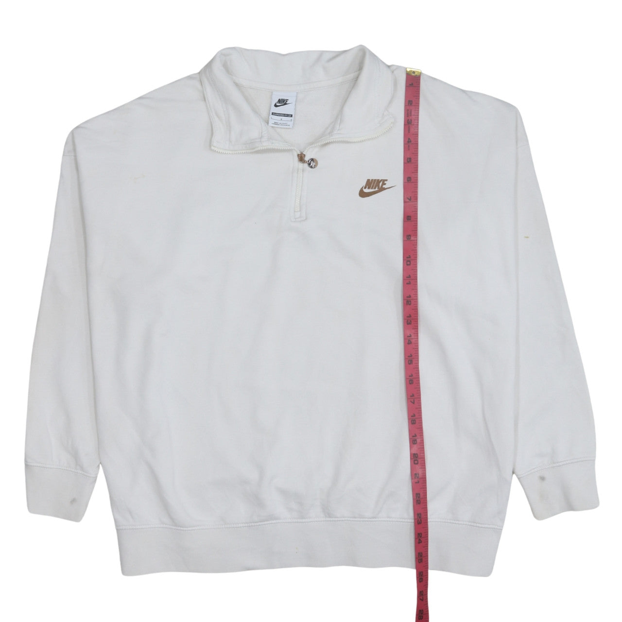 Nike Women White 1/4 Zip Oversized Sweatshirt L Logo Cotton Blend