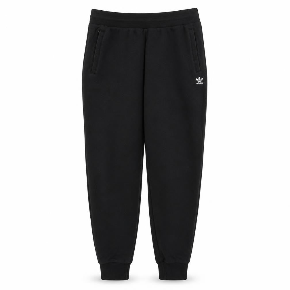 Front view of adidas women’s black jogger sweatpants l fleece comfort tapered fit
