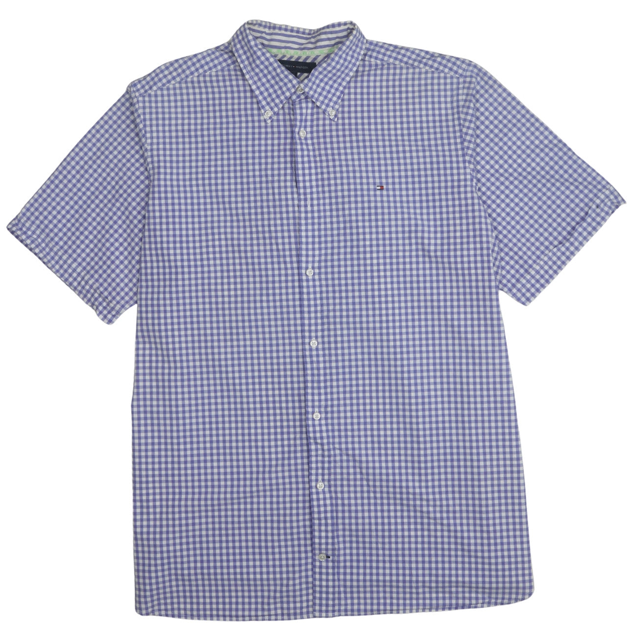 Tommy Hilfiger Men’s Blue Check Cotton Short Sleeve Button-Up Shirt 2XL