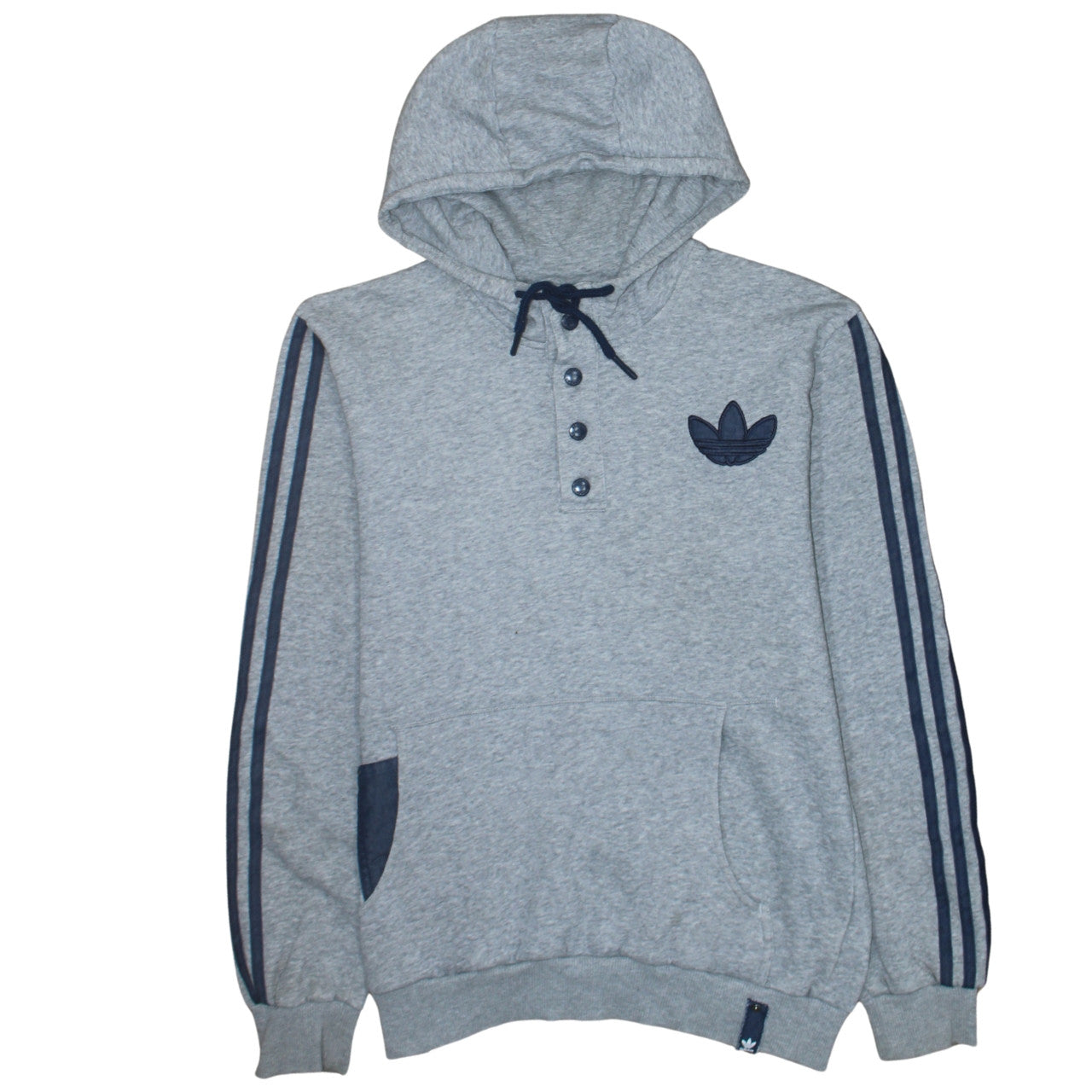 Adidas Mens Grey Henley Hoodie Medium Sports Hooded Sweatshirt