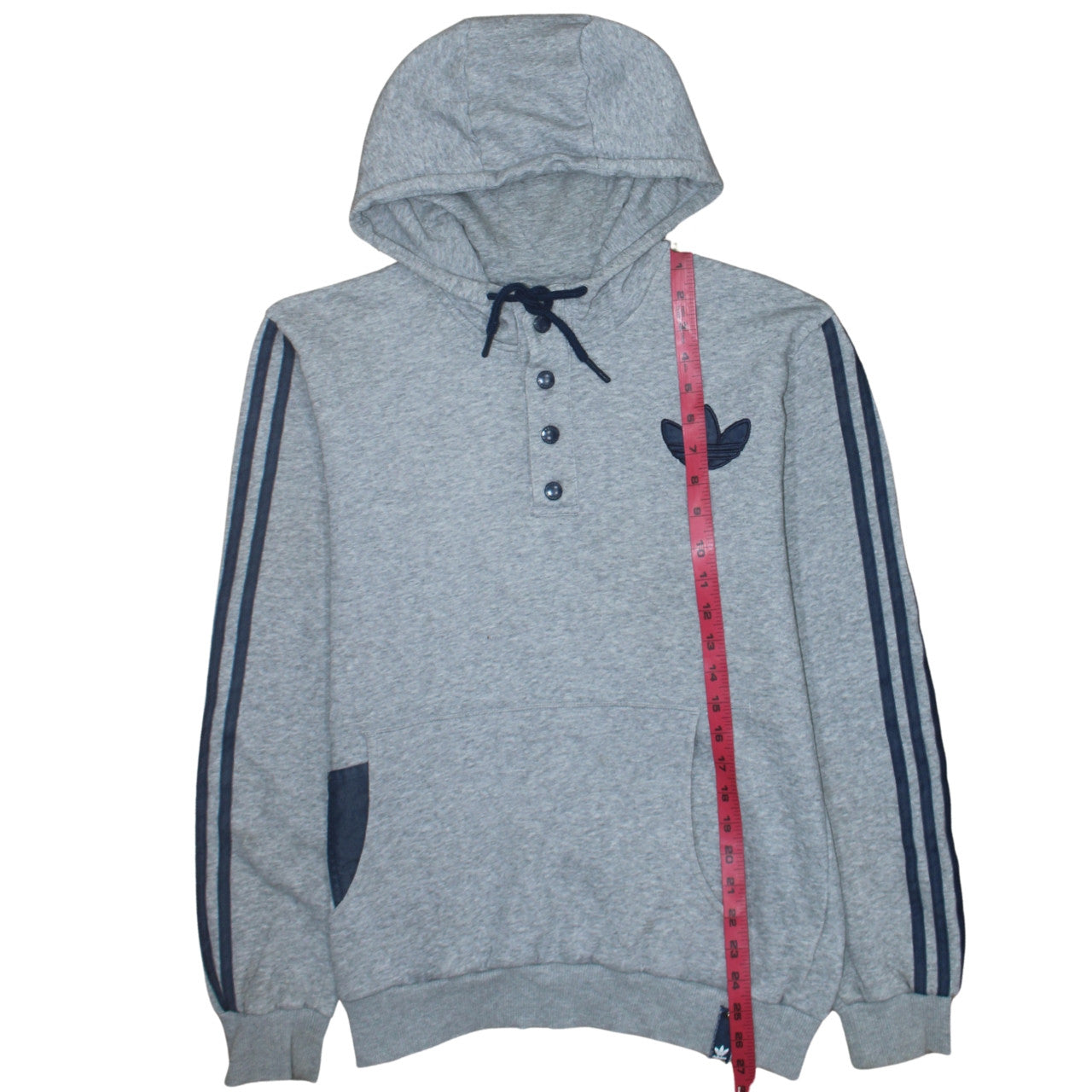Adidas Mens Grey Henley Hoodie Medium Sports Hooded Sweatshirt