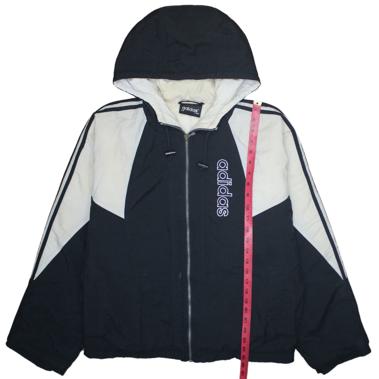 adidas Mens Black Hooded Retro 90s Puffer Jacket Size M