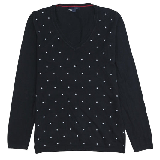 Tommy Hilfiger Women Black Polka Dot Cotton V-Neck Jumper M