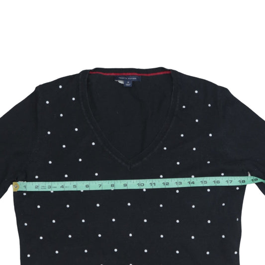 Tommy Hilfiger Women Black Polka Dot Cotton V-Neck Jumper M