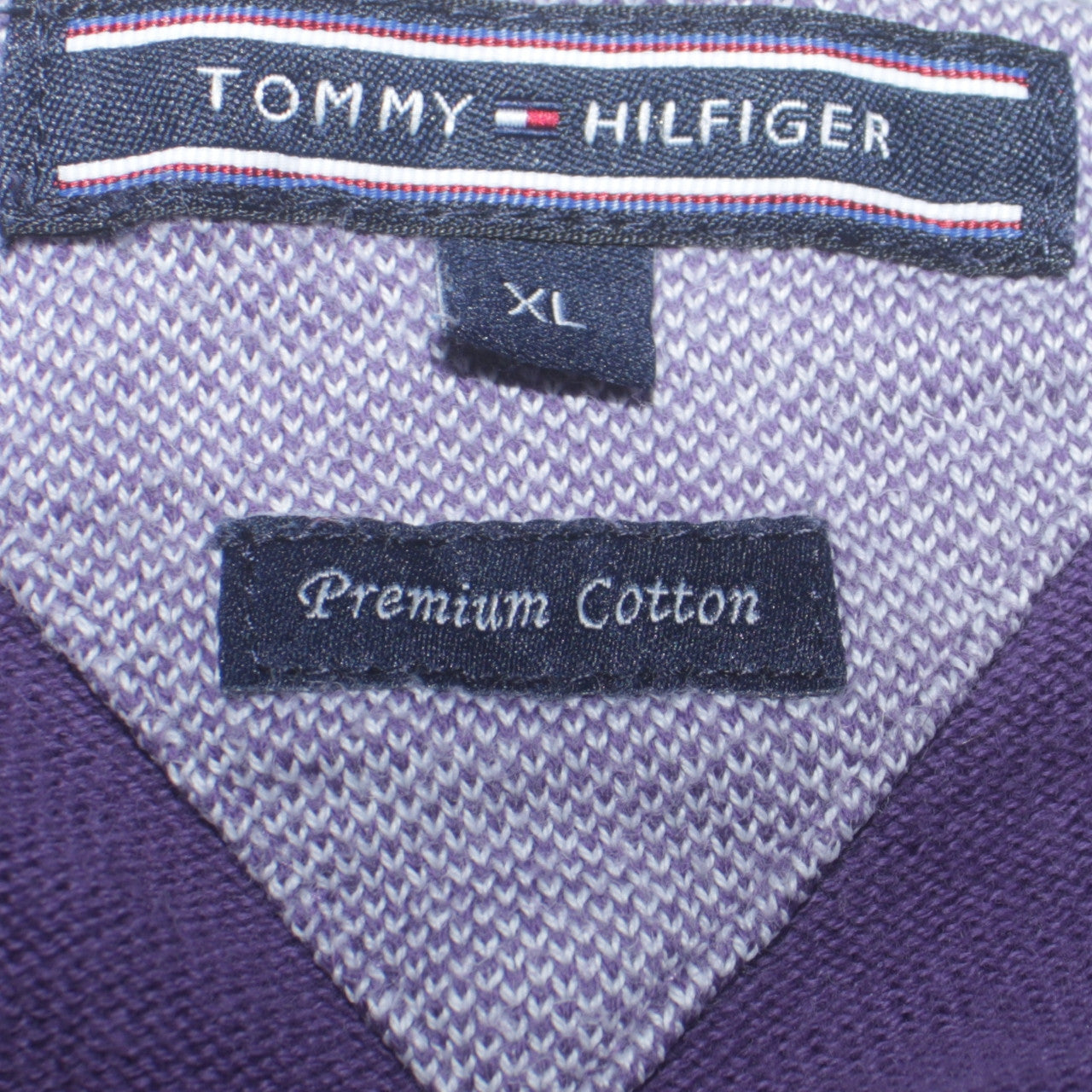 Tommy Hilfiger Men's Purple XL V-Neck Cotton Jumper