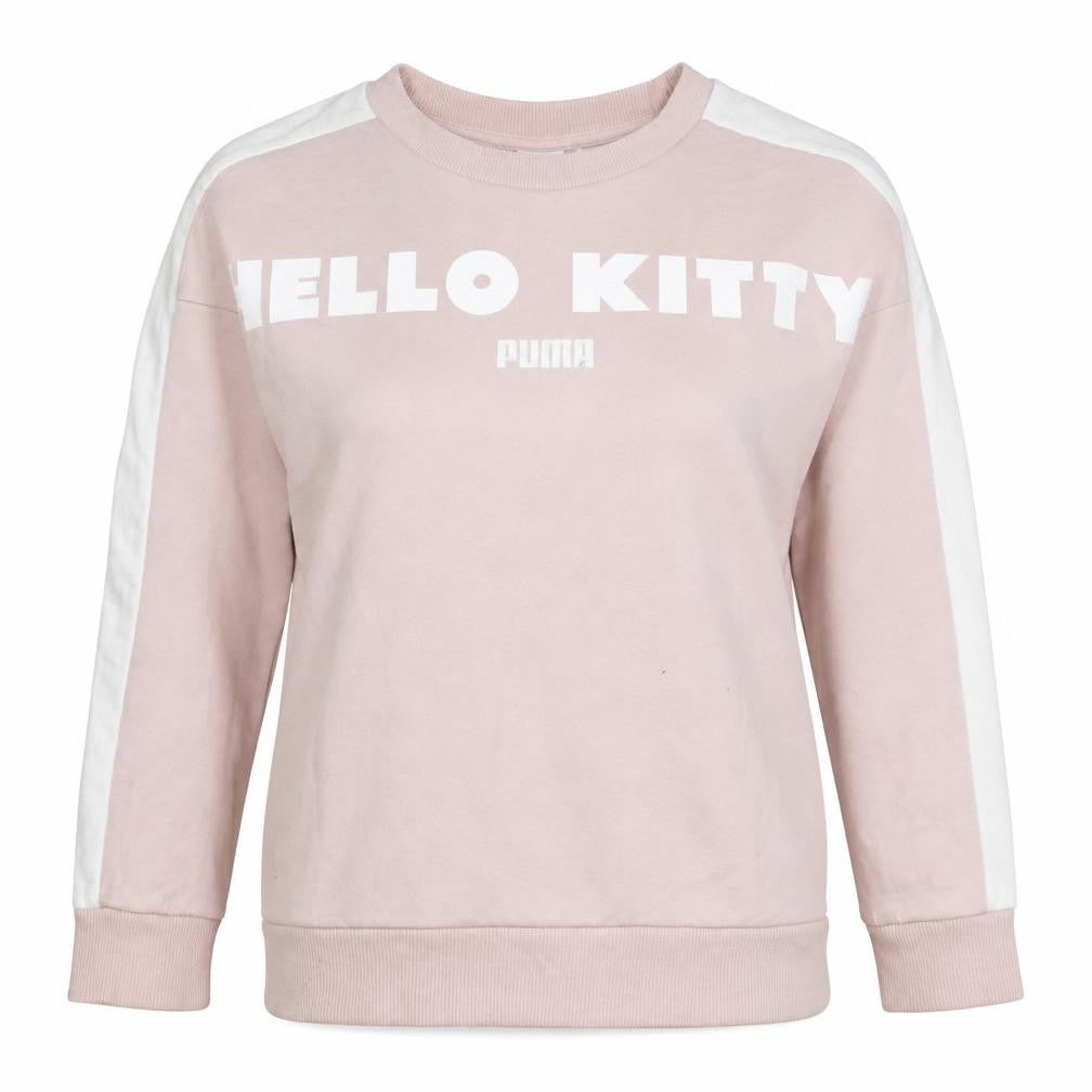 Front view of Puma Hello Kitty Women's Pink Crew Neck Sweatshirt, size M