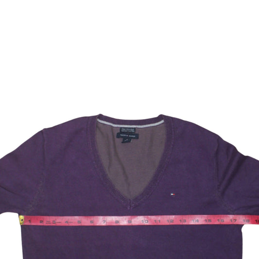 Tommy Hilfiger Men's Purple V-Neck Cotton Blend Jumper M
