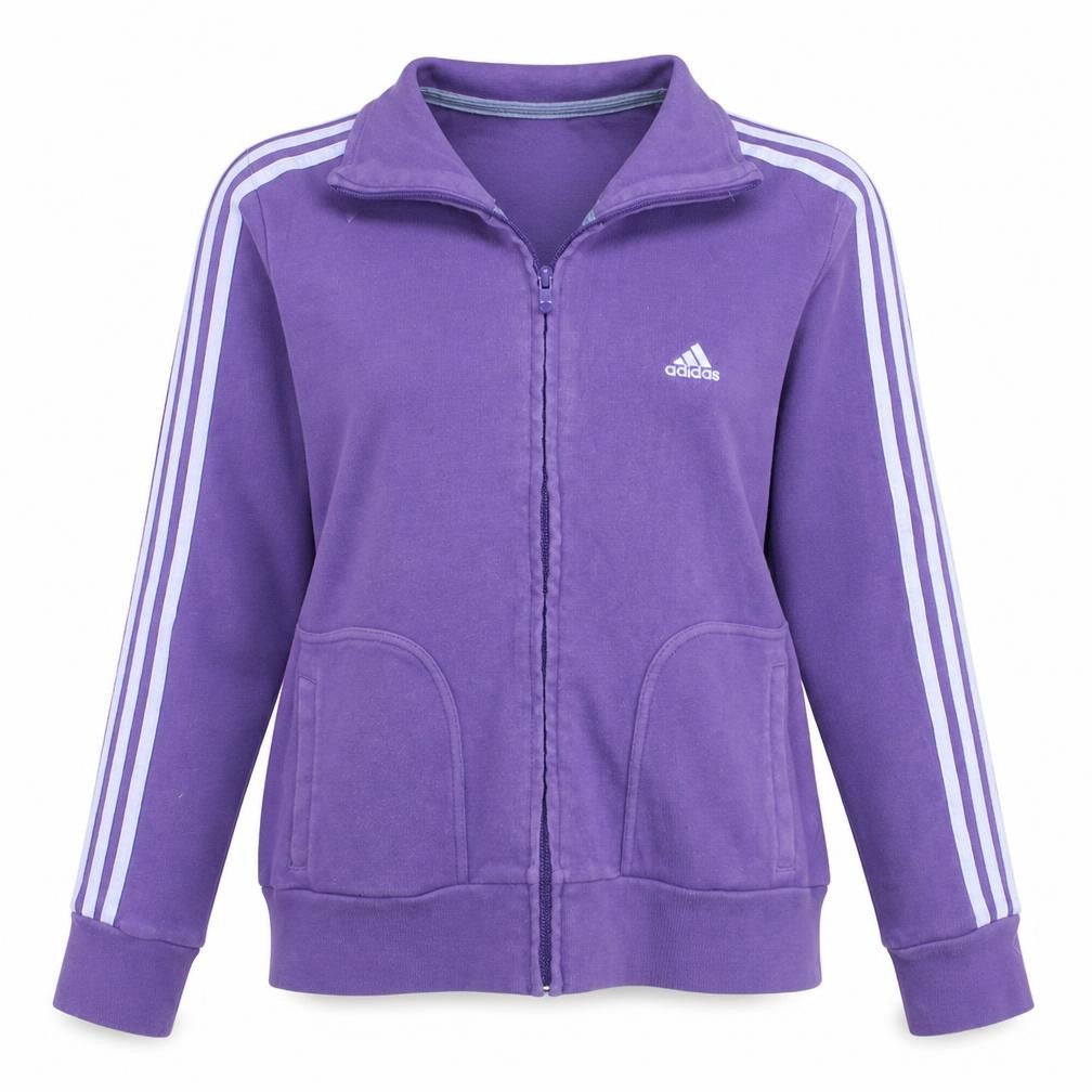 Front view of Adidas Women Purple Full Zip Sweatshirt, size 14, Essentials