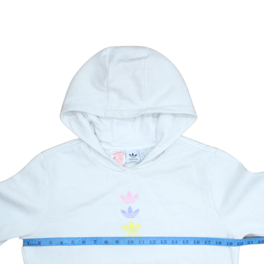 Adidas Teens White Pullover Hoodie with Triple Trefoil Logo Size 13-14Y