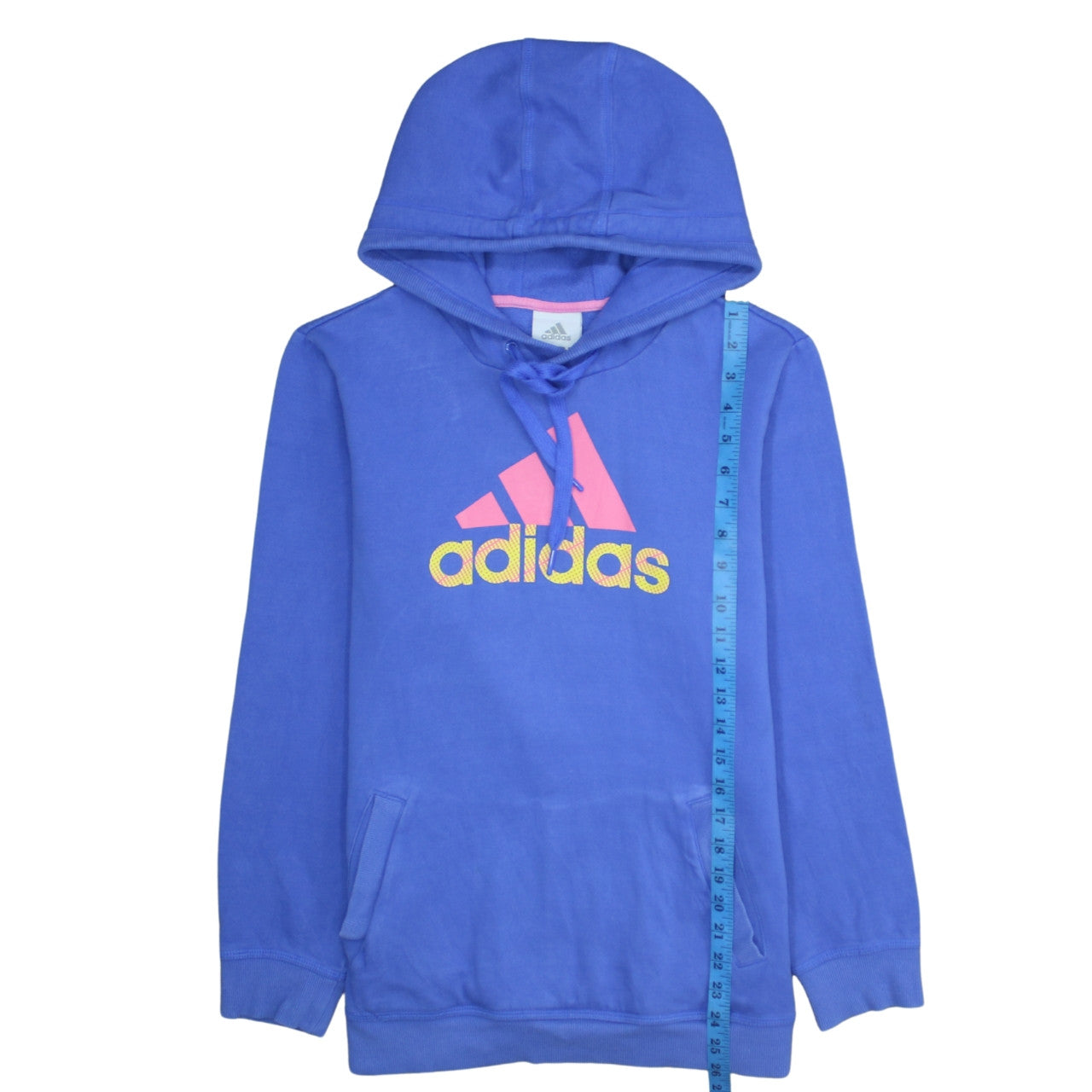Adidas Womens Blue Pullover Hoodie Size 18 Logo Print Cotton Blend