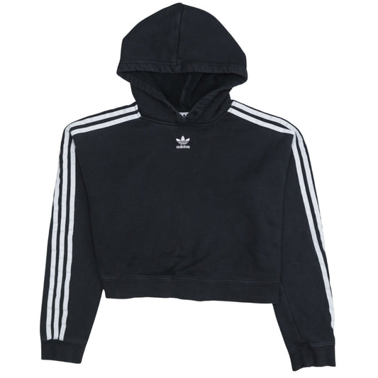 Adidas Womens Black Cropped Pullover Hoodie Size 10 Hooded Casual Sweatshirt
