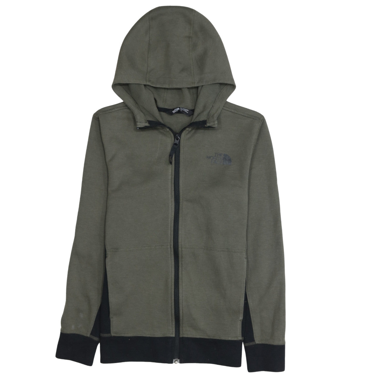 The North Face Boys Green Full Zip Hoodie Size L Cotton Blend Outdoor Hooded Sweatshirt