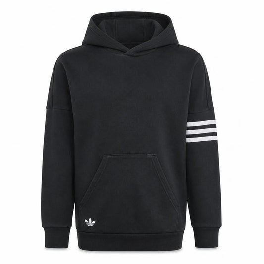 Adidas Boys Black Pullover Hoodie 11-12 Years Logo Stripe Cotton