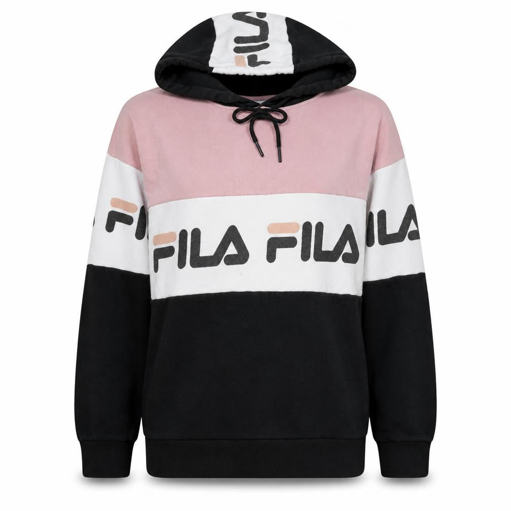Fila Women’s Pink Black Colourblock Pullover Hoodie Size M