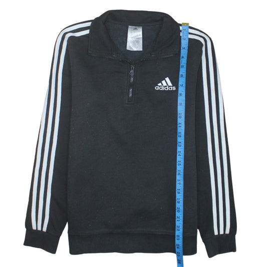 Adidas Women Black 1/4 Zip Sweatshirt S 8-10 Logo Pullover Top