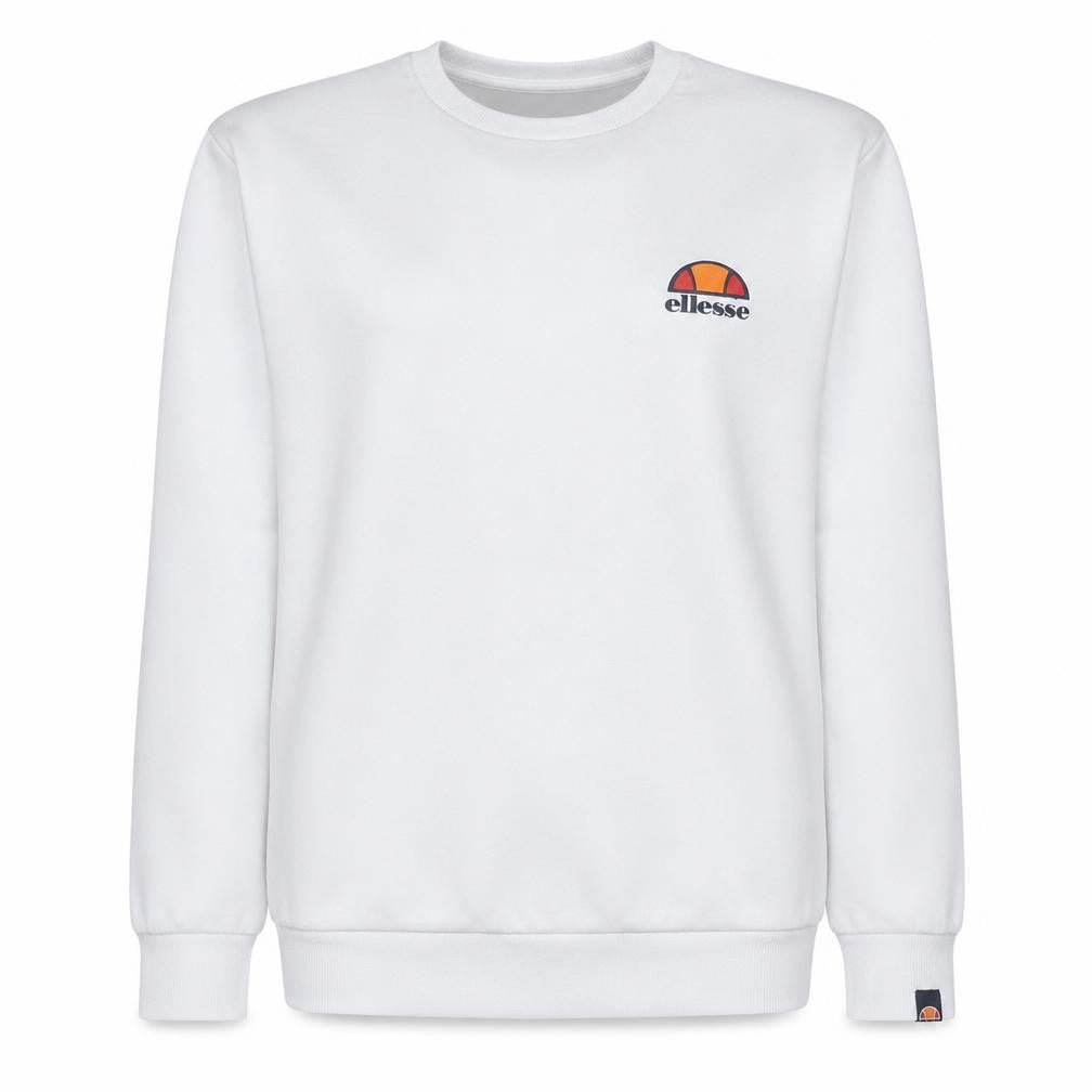 Ellesse Women White XL Pullover Sweatshirt Cotton Blend Logo Crew Neck