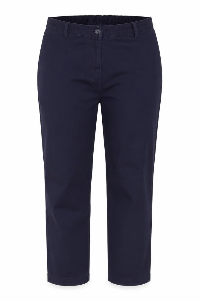 Lands' End Women's Navy High Rise Straight Leg Cotton Blend Trousers UK 16