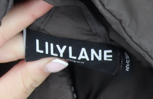 Lilylane Women Brown Puffer Jacket Medium Winter Nylon Zip Coat