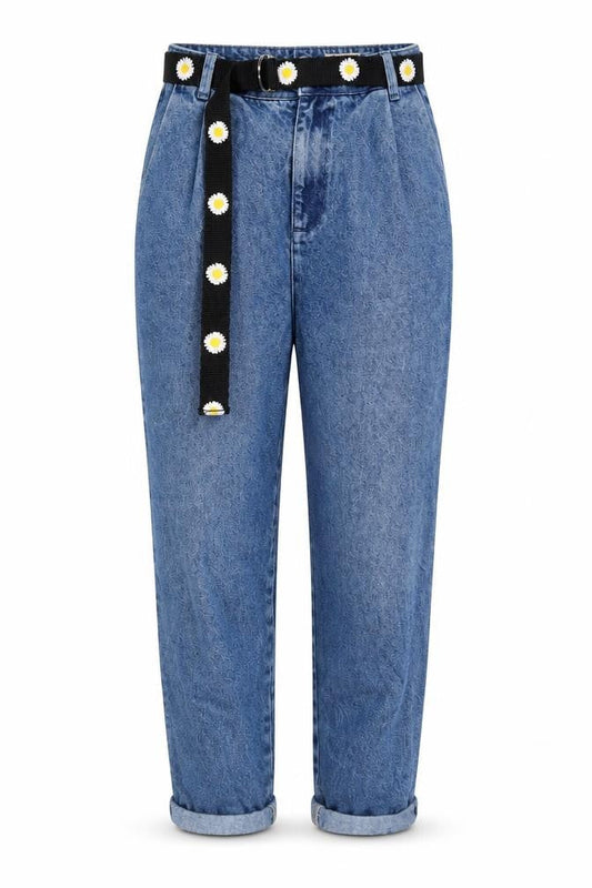 ASOS Women Blue Mom Jeans 28/32 High Waist Belted Denim