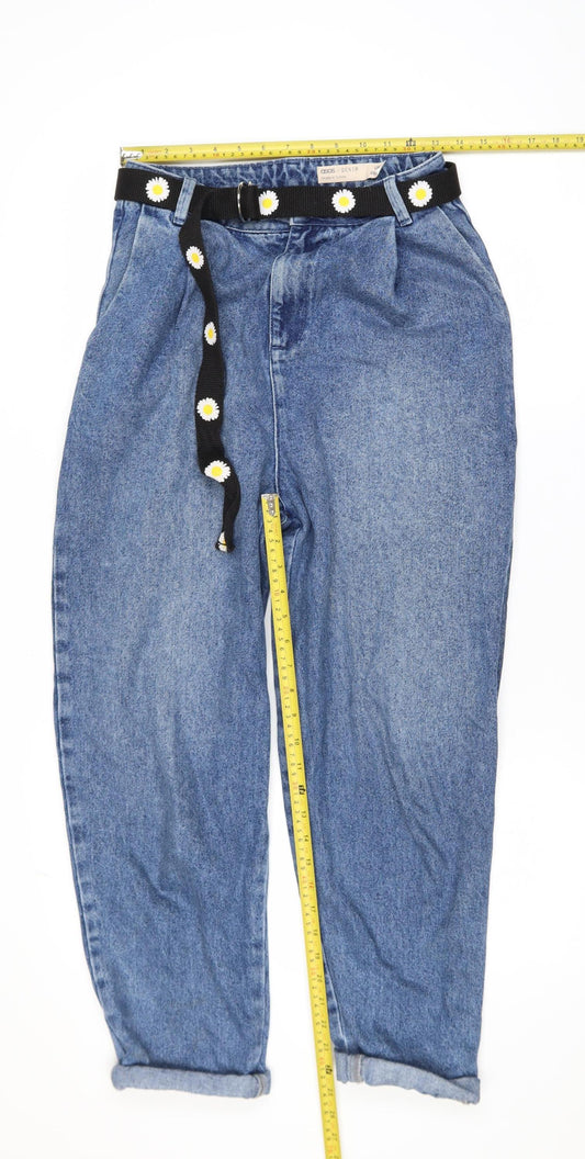 ASOS Women Blue Mom Jeans 28/32 High Waist Belted Denim