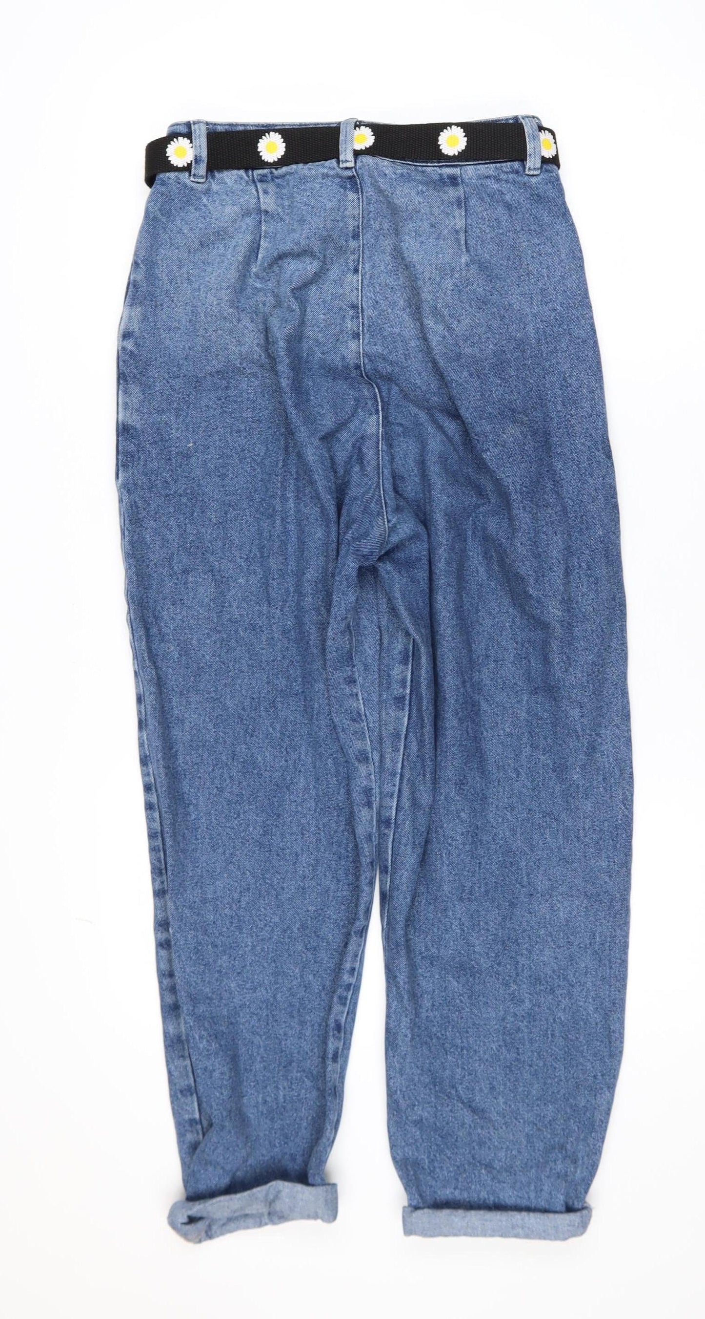 ASOS Women Blue Mom Jeans 28/32 High Waist Belted Denim