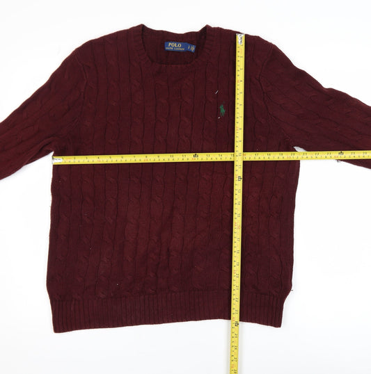 Polo Ralph Lauren Men's Red Cable-Knit Cotton Jumper Size S