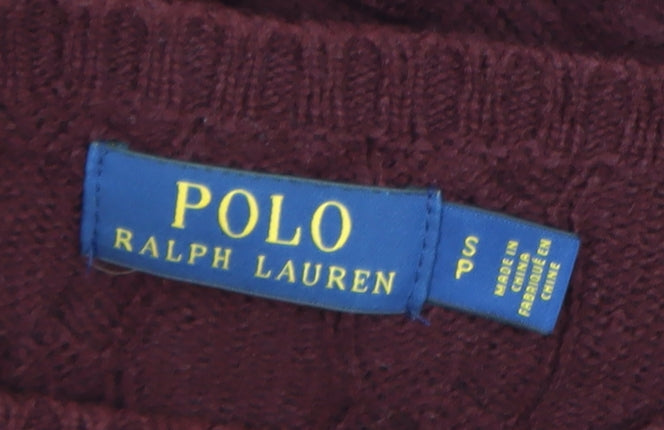 Polo Ralph Lauren Men's Red Cable-Knit Cotton Jumper Size S