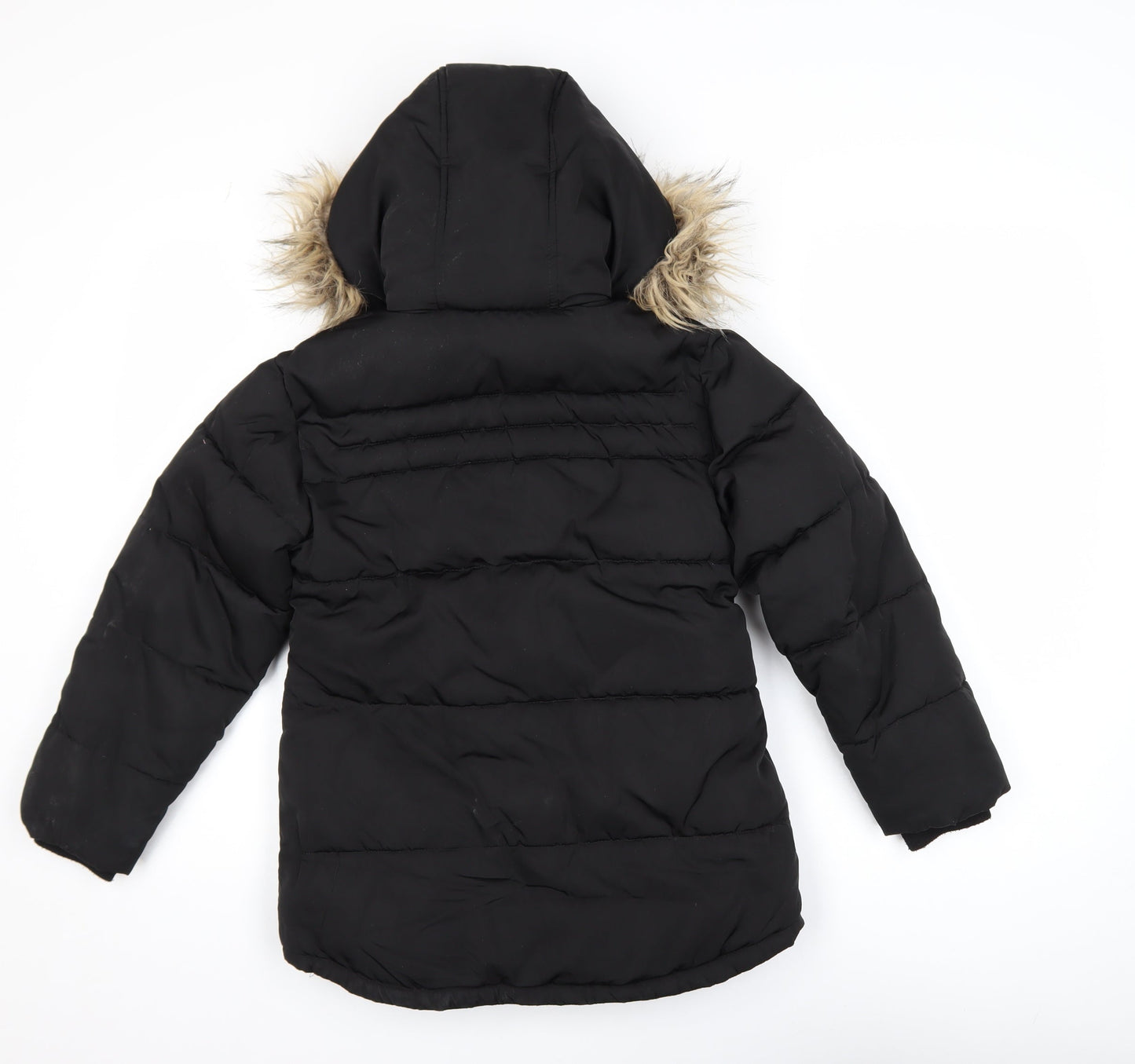 Next Girls Black Faux Fur Hooded Puffer Jacket 9 Years Winter Coat