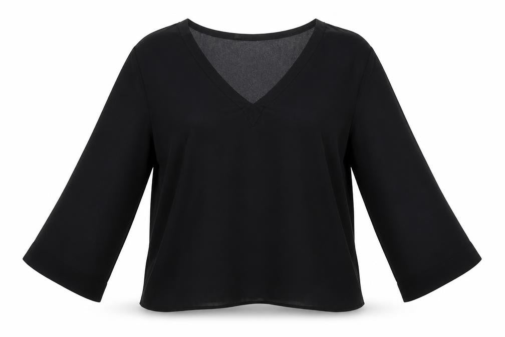 Zara Basic Women's Black V-Neck Long Sleeve Chiffon Blouse Size S