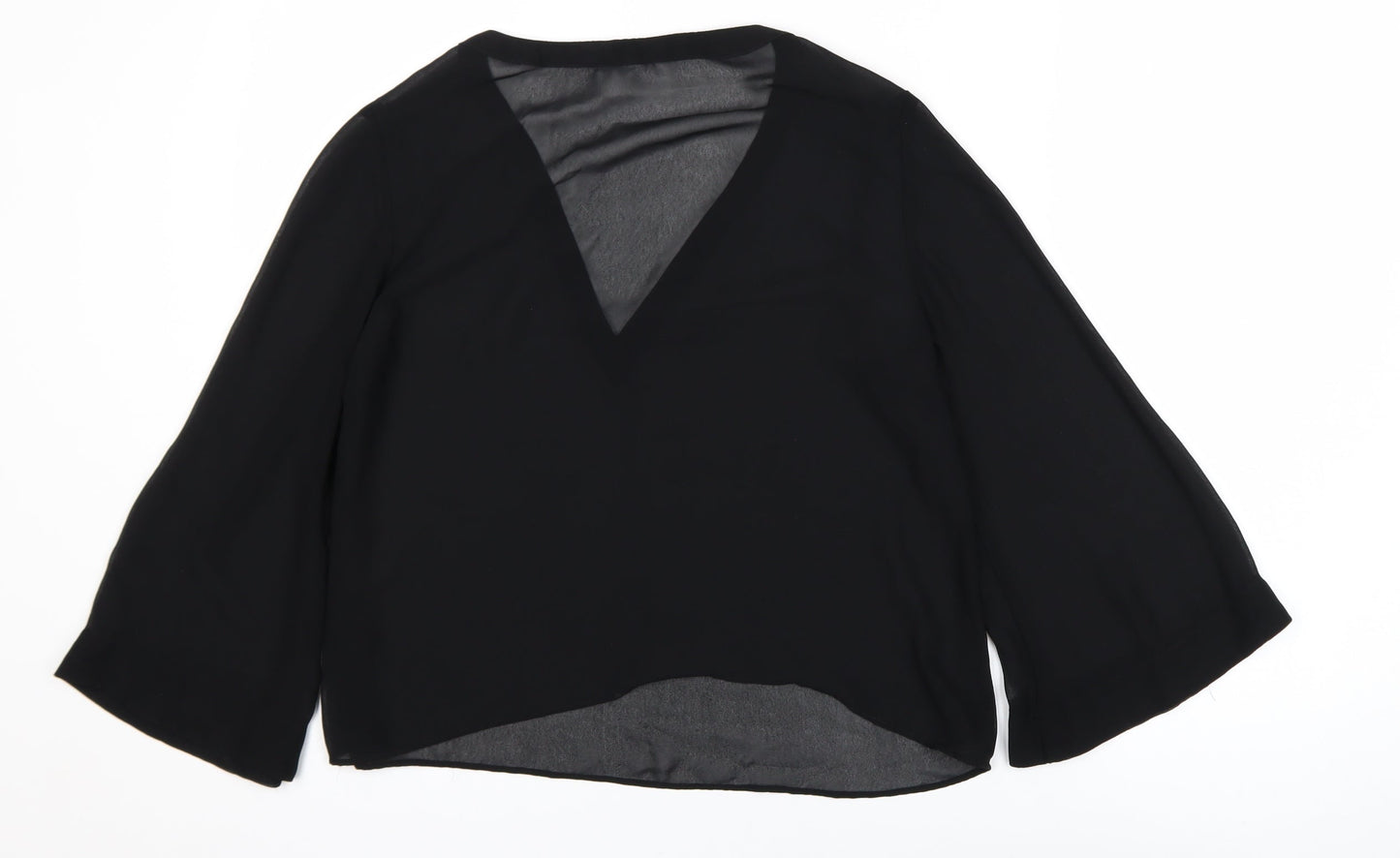 Zara Basic Women's Black V-Neck Long Sleeve Chiffon Blouse Size S