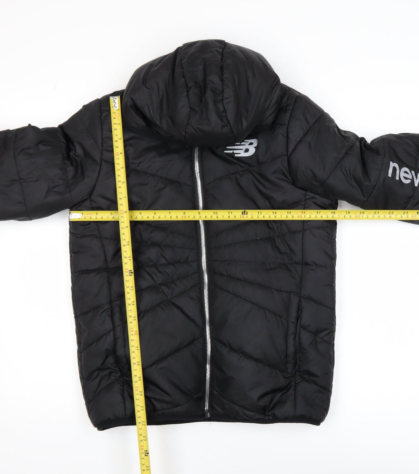 New Balance Boys Black Hooded Puffer Jacket L 10-12 Years Quilted Polyester