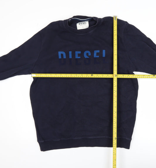Diesel Mens Blue Logo Crew Neck Cotton Sweatshirt Size L