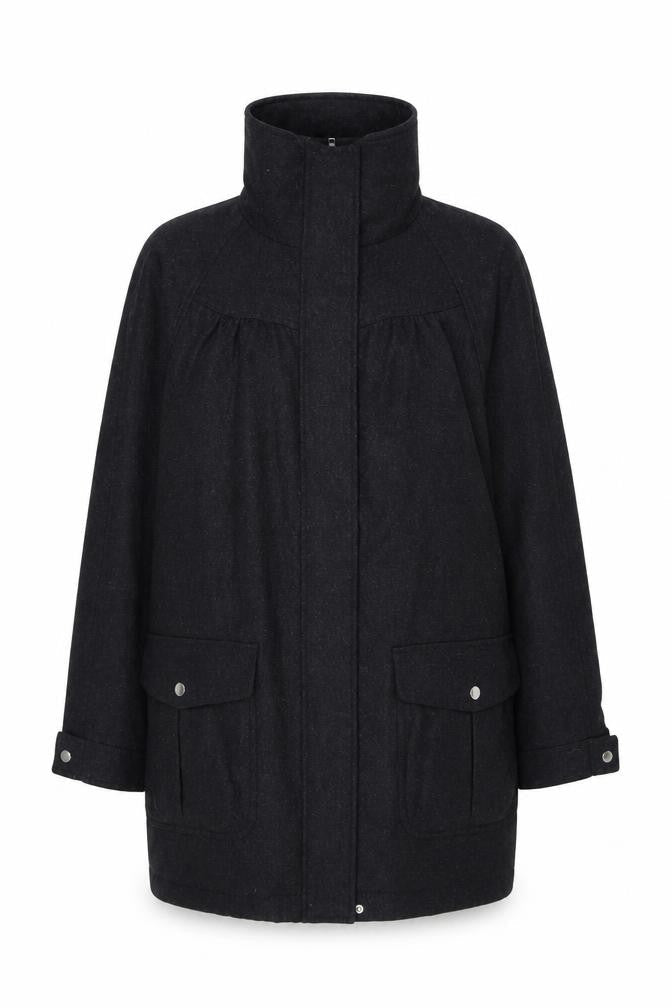 Laura Ashley Women's Black Wool Coat Size 14 Long Pocketed Style